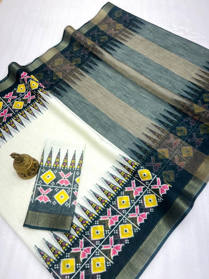 MG 524 Linen With Gold Digital Printed Surat Saree Suppliers In India